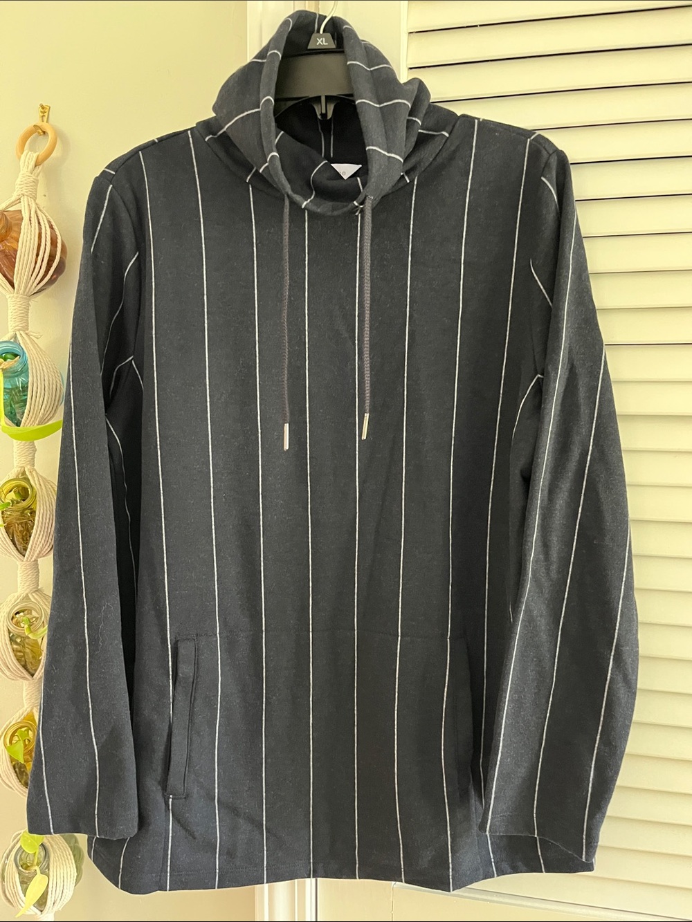 Liz Claiborne Navy Hooded Pullover with White Pinstripes